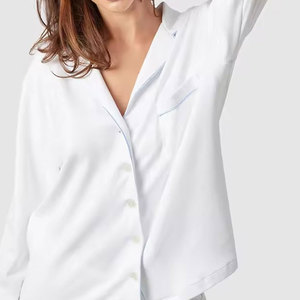 Conjunto de <span class=keywords><strong>Pijama</strong></span> de Algodón <span class=keywords><strong>Pima</strong></span> 100% Blanco de 2 Piezas Personalizado para Mujer, Ropa de Dormir Informal para Mujer - Product Image 2