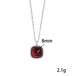 Collier pendentif minimaliste carré en pierre précieuse colorée, argent sterling 925, bijoux en pierre naturelle de 8 mm, vente en gros - Product Image 6
