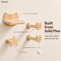 Plateforme murale pour chat en pin massif, avec griffoir en sisal et marchepied étoile, pour chats d'intérieur