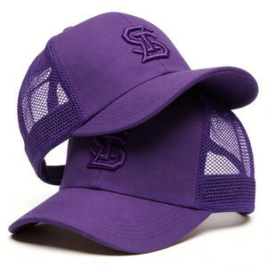 Casquette <span class=keywords><strong>de</strong></span> baseball en maille à 6 panneaux avec broderie 3D personnalisée, respirante, ajustable, style trucker violet pour la rue et l'extérieur - Product Image 1