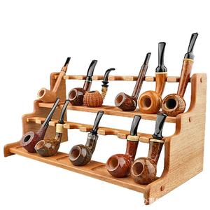 Support à pipes en bois massif à 3 niveaux, avec jointures à mortaise et tenon, portable, pour le rangement des pipes - Product Image 1