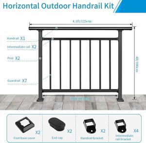 Kit de garde-corps de terrasse, 72 po de long x 36 po de haut, garde-corps en <span class=keywords><strong>métal</strong></span> noir avec finition sous revêtement en poudre connectable pour terrasses et cours plates - Product Image 2