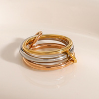 3 Pcs/set Acier inoxydable Couleur mélangée Anneau fin Étanche Empilé Porter des anneaux de charme Non Fade Daily Jewelry Cadeaux pour les femmes