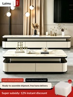 Ensemble table basse et meuble TV de style italien, finition quartz, mobilier de rangement moderne et minimaliste pour salon, marbre