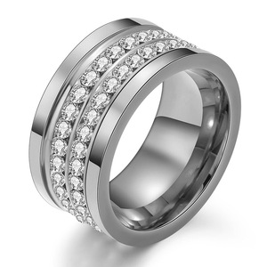 Bague en diamant 10MM, coupe ronde brillante, double rangée, en acier doré, pour femme, à porter au quotidien, bijoux de forme géométrique - Product Image 5