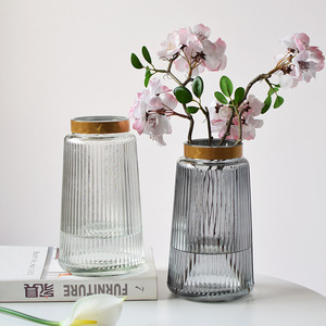 <span class=keywords><strong>Vase</strong></span> de Table en verre coloré <span class=keywords><strong>Transparent</strong></span>, décoration minimaliste pour la maison, verre rayé - Product Image 3