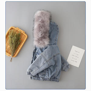 Vestiti invernali per neonati Casual con chiusura a cerniera per bambini cappotti in Denim con cappuccio caldo in pile per bambini <span class=keywords><strong>Jeans</strong></span> giacche per ragazze - Product Image 4