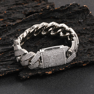 Bracelet Hip Hop 20 mm avec fermoir à bascule, trois rangs de zircons, chaîne cubaine losange épaisse pour homme, style Tanjing, collier Lijing tendance - Product Image 1