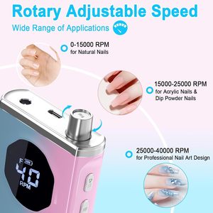 Taladro de Uñas Profesional Recargable de Alta Capacidad, 40000 RPM, Kit de Manicura Eléctrico Portátil para Uso en Salón y Hogar, Hecho de Plástico - Product Image 3