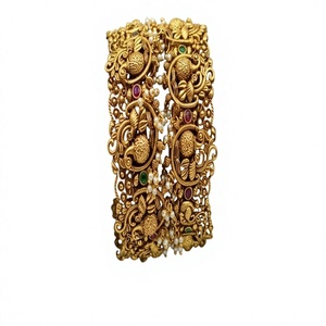 Graceful Gold Plated Brass <b>Bangle</b> Bracelets <b>Set</b> Pearls Moissanite Women's Classic Wedding Engagement Party Trendy Fashion - Product Image 2