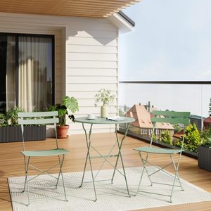 Set Elegante e Resistente di Tavolo Bistrot in Metallo e 2 Sedie Pieghevoli, Arredamento da Esterno per Balcone, Cortile e Giardino - Product Image 2