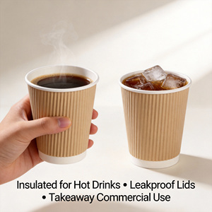 Custom Printed Corrugated Insulated Disposable Coffee <strong>Paper</strong> <strong>Cups</strong> with Lids for Commercial Hot Drinks Takeaway - Product Image 3