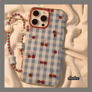 Coque de téléphone cerise simple à carreaux bleus coque de protection en silicone de dessin animé adaptée pour <span class=keywords><strong>iPhone</strong></span> 16/15 PRO - Product Image 2
