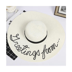 Sombrero <span class=keywords><strong>de</strong></span> Paja Extra Grande <span class=keywords><strong>de</strong></span> Moda al por Mayor con Bordado Negro para Viajes a la Playa - Product Image 5
