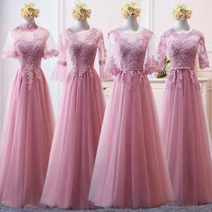 <span class=keywords><strong>Robe</strong></span> de <span class=keywords><strong>demoiselle</strong></span> <span class=keywords><strong>d</strong></span>'<span class=keywords><strong>honneur</strong></span> bleu/champagne/gris/rose/rose poussiéreux, col haut, dentelle, ligne A, tulle - Product Image 2