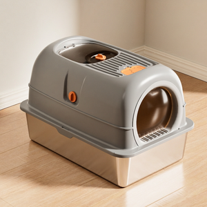Caja de arena para gatos de acero inoxidable completamente cerrada, diseño antisalpicaduras de lados altos, inodoro para gatos de interior con pala grande de regalo - Product Image 5