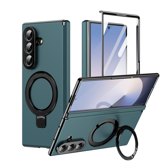 360 Full Protect Luxury Fold Shell Strong Magnetic Bracket Pu Leather Tempered Glass Case Wireless Charging for Oppo