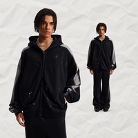 Sweat à capuche zippé pour homme, 430 g/m², ultra lourd, 100 % coton, teint par pulvérisation, effet graffiti, style streetwear américain, avec logo