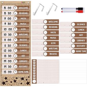 Tabla de horarios diarios con estampado de arpillera, 13+1 bolsillos, tarjetas reutilizables, gestión del tiempo, tablero para el aula, regreso a clases - Product Image 1