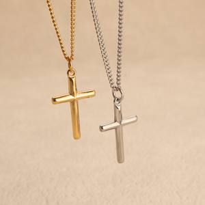 Collar de Cruz de Oro PVD de 18K sin deslustre para hombre, joyería impermeable de acero inoxidable, collar de Cruz de cadena cubana - Product Image 5