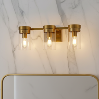 Appliques murales de salle de bain modernes à 3 lumières, finition laiton, 20 pouces, verre cylindrique transparent, LED à intensité variable, avec douille E26, OEM