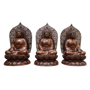 Estatua de Buda de las Tres Joyas del Mundo Cobre, 1.3m, Figura Sentada Hecha a Mano en Bronce para Culto en Templos - Product Image 4