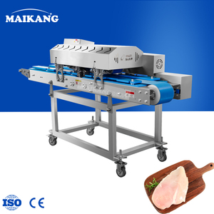 เครื่องหั่นเนื้อสเตนเลสแบบสายพานลำเลียงสำหรับหั่นอกไก่ เครื่องหั่นเนื้อสเต็กเบคอนแนวนอนขนาดเล็ก ได้รับมาตรฐาน CE - Product Image 1