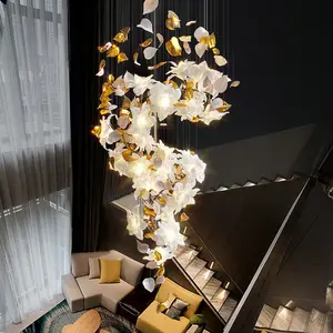 Luminaire suspendu de conception élégante pour décoration d'intérieur personnalisé en céramique fleur modélisation villa escalier mariage LED fleur