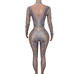 Body de manga larga brillante con diamantes de imitación, traje de actuación de Festival, <span class=keywords><strong>mono</strong></span> de <span class=keywords><strong>talla</strong></span> <span class=keywords><strong>grande</strong></span> con diamantes sexis para mujer, <span class=keywords><strong>mono</strong></span> de <span class=keywords><strong>fiesta</strong></span> para mujer - Product Image 3