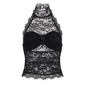 Haut court Y2K gothique en dentelle tricotée respirante pour femme, sexy, ajouré, patchwork, dos nu, style camisole d'été - Product Image 6
