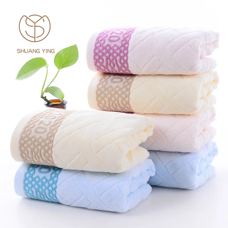Wholesale custom logo jacquard dobby 32s/2 absorbent thickened 100% cotton Zero Twist luxury bath towel sets for home and hotel