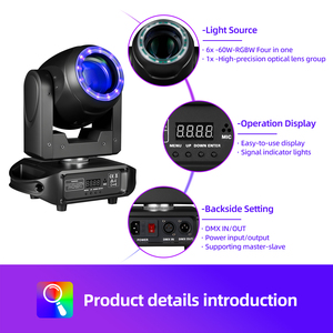 80W RGBW Killer chùm di chuyển đầu đèn 2 ° cực cho sắc nét + 60W 4-in-1 dẫn DMX512/điều khiển âm thanh 540 ° lốc xoáy quét cho - Product Image 5