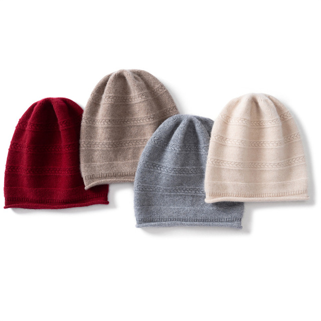 New Wholesale Warm Comfortable Cashmere Loose Custom Beanie Winter Knitting Ladies Cashmere Hat