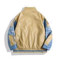 Blouson de pilote en cuir camel pour homme, style motard, avec col montant et empiècements, vente en gros