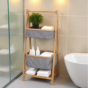Foldable Bamboo Storage Shelving <b>Laundry</b> <b>Baskets</b> Tiered Organizer - Product Image 3