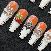 Uñas Postizas Acrílicas Reutilizables con Decoración 3D Brillante, Estilo Y2K, Lindas y Modernas, Forma Ataúd Cuadrada, Hechas a Mano