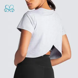 Boxin attivo di usura in bianco cross back palestra fitness sport crop top t shirt per la donna