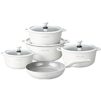 Ensemble de 9 casseroles et poêles en aluminium antiadhésif effet granit noir, poignées résistantes à la chaleur, compatibles induction