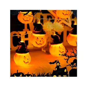 Decorações de Halloween LED a pilhas Halloween abóbora corda luzes assustadoras penduradas chapéu de feiticeiro de abóbora laranja iluminado