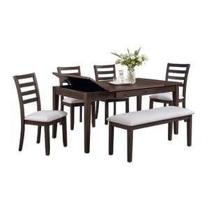 Wogy Modern Portable Outdoor Garden <b>Side</b> Dining Chair Set 2 Brown Wood Ladder Backrest White Seats Eco-Friendly 5-Year Warranty - Product Image 1