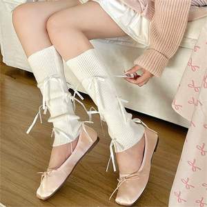Ballet Style Women's Breathable Thin Knitted Solid Color <strong>Ankle</strong> Socks Daily Bowknot Strap Mid-Calf Stockings Leg <strong>Warmers</strong> Spring - Product Image 2