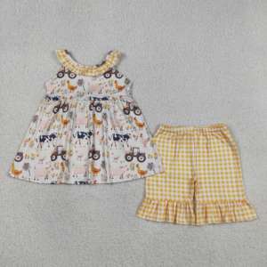 GSPO2282 rts Little Active Girl, tenue pour fille à imprimé fleurs bleues, ensemble sans manches pour enfants, vente en gros, ensemble pour fille - Product Image 5
