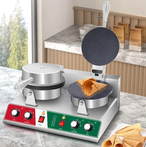 Nouvelle machine commerciale électrique à double tête en acier inoxydable pour la fabrication de rouleaux de biscuits croustillants, de cornets de crème glacée et de mini-cornets de gaufres - Product Image 1