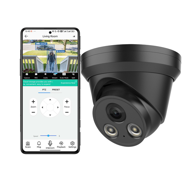 Vikylin 24/7 Full Color 4K 8MP CMOS IP Camera IP67 AI Human/Vehicle Detection POE Turret MIC Outdoor SD Card & Cloud Storage