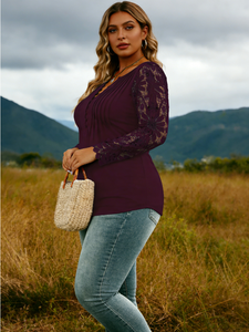 Camisa de Mujer de Talla Grande, Estilo Europeo, Encaje, Lisa, Casual, Manga Larga, Holgada, Primavera, Verano, Otoño, Fibra de Leche - Product Image 4