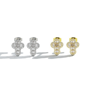 Cross Stud Earrings Gold Silver Six Diamond Pave Setting Party Fashion Jewelry - Product Image 1