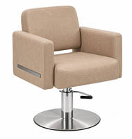 Fauteuil de Salon Moderne Hydraulique Pivotant en Cuir PU Gris Foncé avec Base Dorée et Accoudoirs Carrés – Équipement de Coiffure à Hauteur Réglable