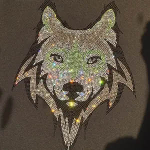 Factory supply crystal wolf animal rhinestone custom logo heat press transfer wolf designs