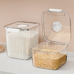 Scale Rice Bucket <strong>Triple</strong> Layer Seal Eco Friendly Durable Freshness Preservation Design Transparent PET Material Large <strong>Storage</strong> - Product Image 5