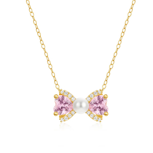 Collier mignon plaqué or 18 carats avec zircon rose réglable en argent sterling S925 pour femme - Product Image 1